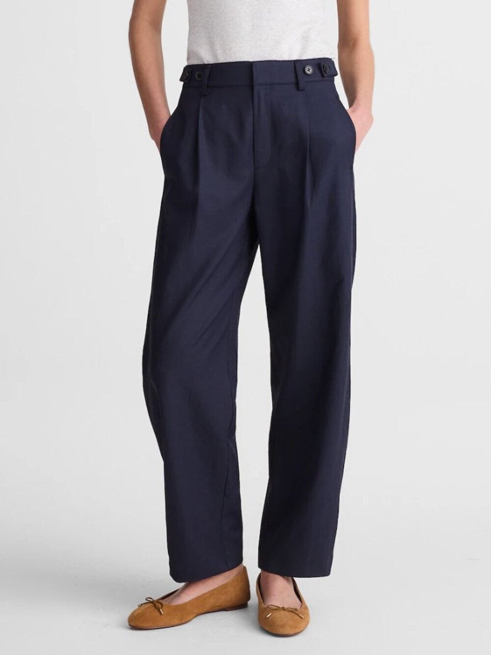 Madewell Barrel Leg High Rise Drapey Twill Pants Navy Size 00/XXS